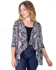 Black Print Elbow Length Sleeve Open Cardigan