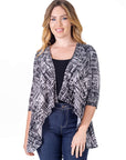 Black Print Elbow Length Sleeve Open Cardigan