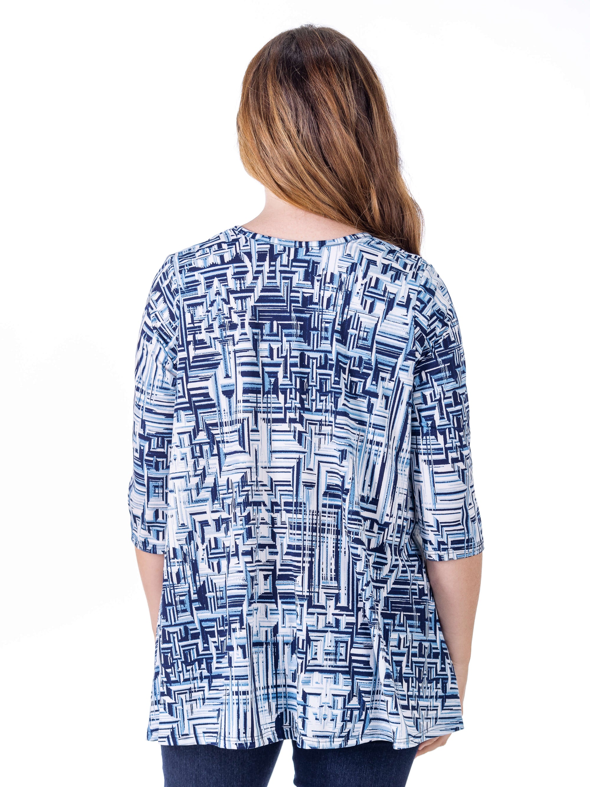 Navy Print Elbow Length Sleeve Open Cardigan