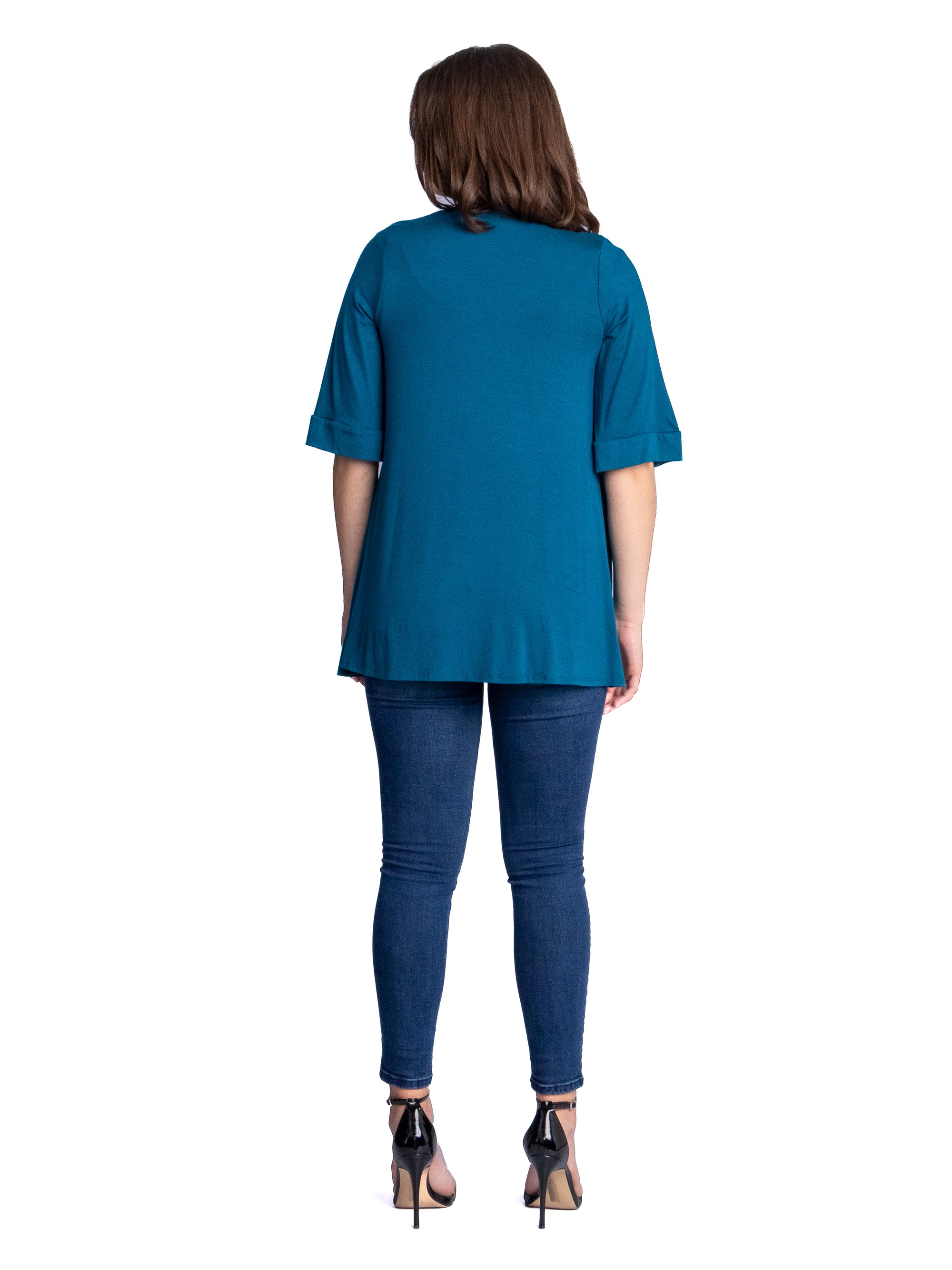 Open Front Elbow Length Sleeve Womens Cardigan