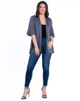Open Front Elbow Length Sleeve Womens Cardigan
