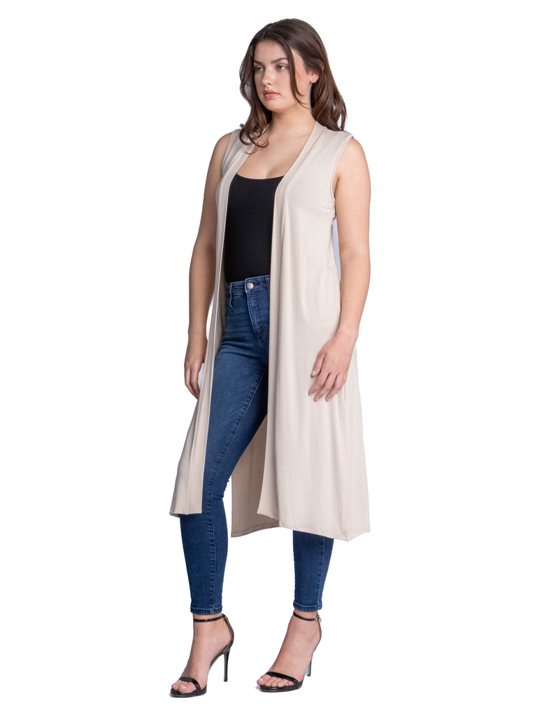 Sleeveless Long Cardigan Vest with Side Slit – 24seven Comfort Apparel