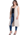 Sleeveless Long Cardigan Vest with Side Slit
