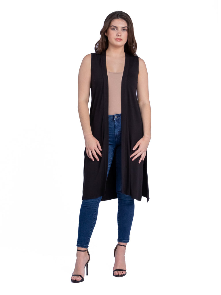 Sleeveless Long Cardigan Vest with Side Slit – 24seven Comfort Apparel