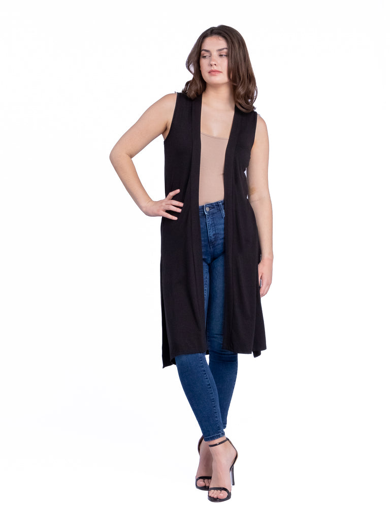 Sleeveless Long Cardigan Vest with Side Slit – 24seven Comfort Apparel