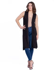Sleeveless Long Cardigan Vest with Side Slit