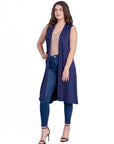 Sleeveless Long Cardigan Vest with Side Slit