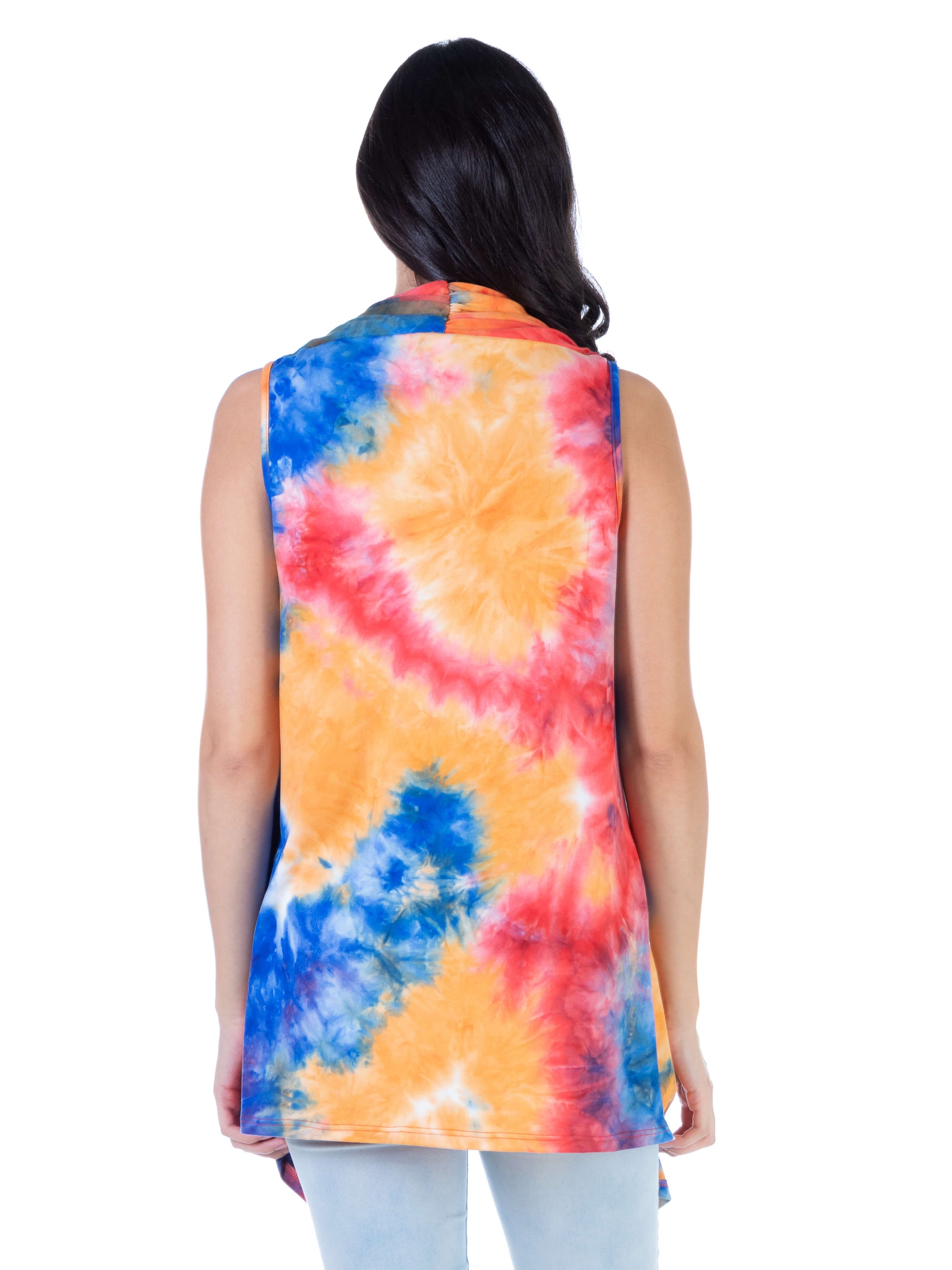Orange Tie Dye Sleeveless Open Front Shrug Vest