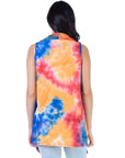 Orange Tie Dye Sleeveless Open Front Shrug Vest