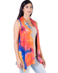 Orange Tie Dye Sleeveless Open Front Shrug Vest