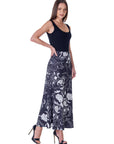 Black and White Floral Elastic Waist Ankle Length Comfortable Maxi Skirt