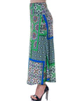 Green Scarf Print Elastic Waist Ankle Length Comfortable Maxi Skirt
