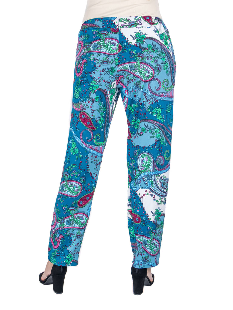 Paisley Stretch Waist Cigarette Trouser Pants Pockets