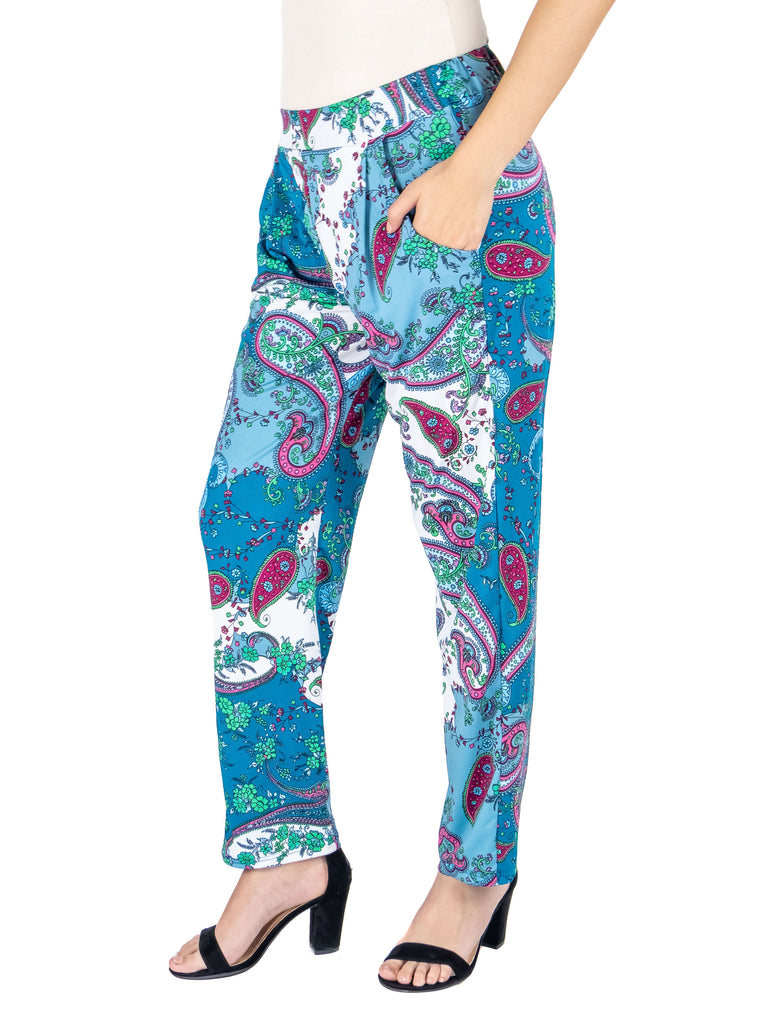 Paisley Stretch Waist Cigarette Trouser Pants Pockets