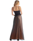 Solid Color Sheer Overlay Elastic Waist Dressy Maxi Skirt