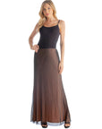 Solid Color Sheer Overlay Elastic Waist Dressy Maxi Skirt