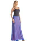 Solid Color Sheer Overlay Elastic Waist Dressy Maxi Skirt