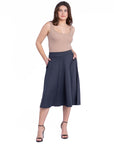 Elastic Waist Pleated Pocket Midi Skirt