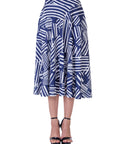 Womens Navy Geometric Print Pleated Midi Skirt With Pockets