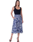 Womens Navy Geometric Print Pleated Midi Skirt With Pockets