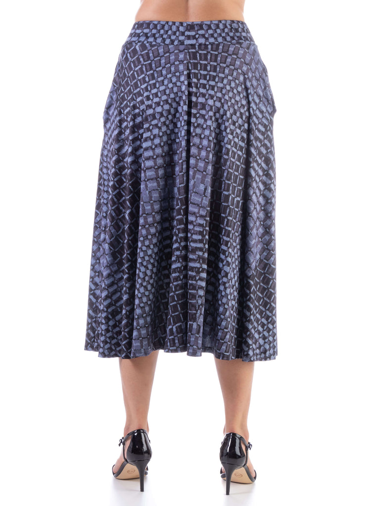Grey Blue Pleated Pocket Midi Skirt