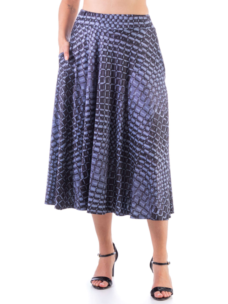 Grey Blue Pleated Pocket Midi Skirt