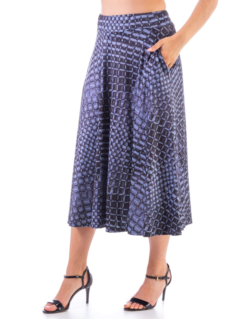 Grey Blue Pleated Pocket Midi Skirt