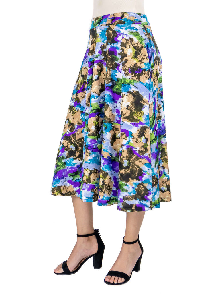 Multicolor Pleated Pocket Midi Skirt