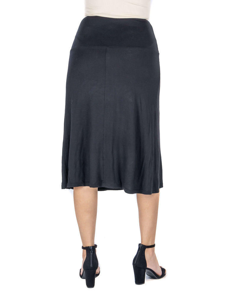 A Line Elastic Waist Knee Length Skirt