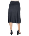 A Line Elastic Waist Knee Length Skirt