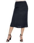A Line Elastic Waist Knee Length Skirt