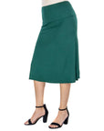 A Line Elastic Waist Knee Length Skirt