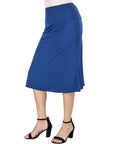 A Line Elastic Waist Knee Length Skirt