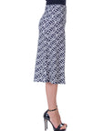 Black Geometric Print Comfortable Elastic Waist Knee Length Skirt