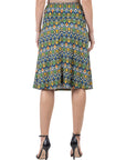 Green Geometric Elastic Waist Knee Length Skirt
