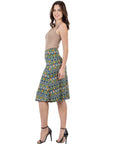 Green Geometric Elastic Waist Knee Length Skirt