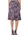 Grey Paisley Elastic Waist Knee Length Skirt