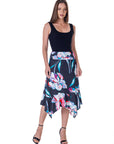 Womens Elastic Waist Floral Knee Length Handkerchief Hemline Skirt