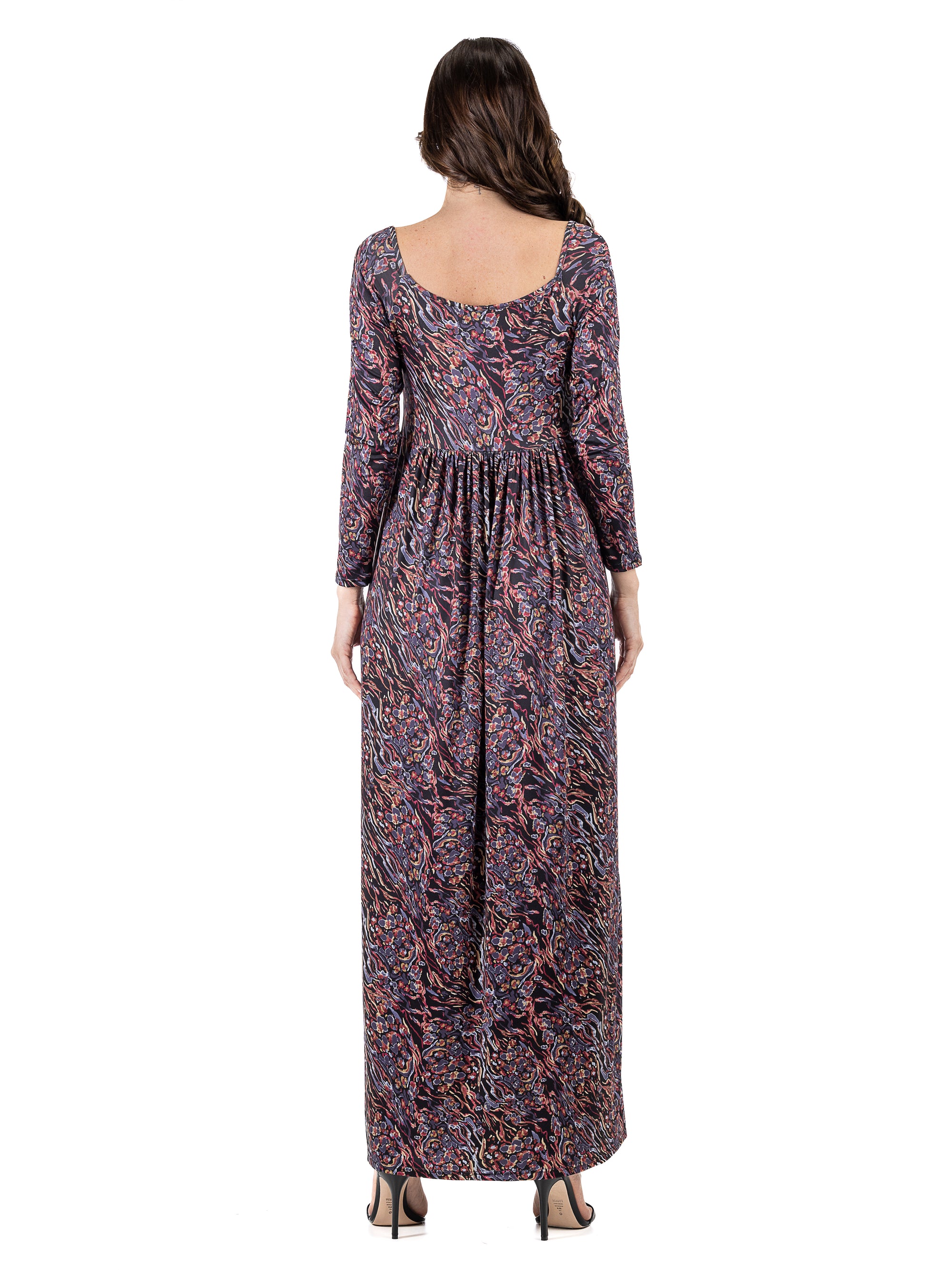Fall Floral Long Sleeve Pleated Maxi Dress