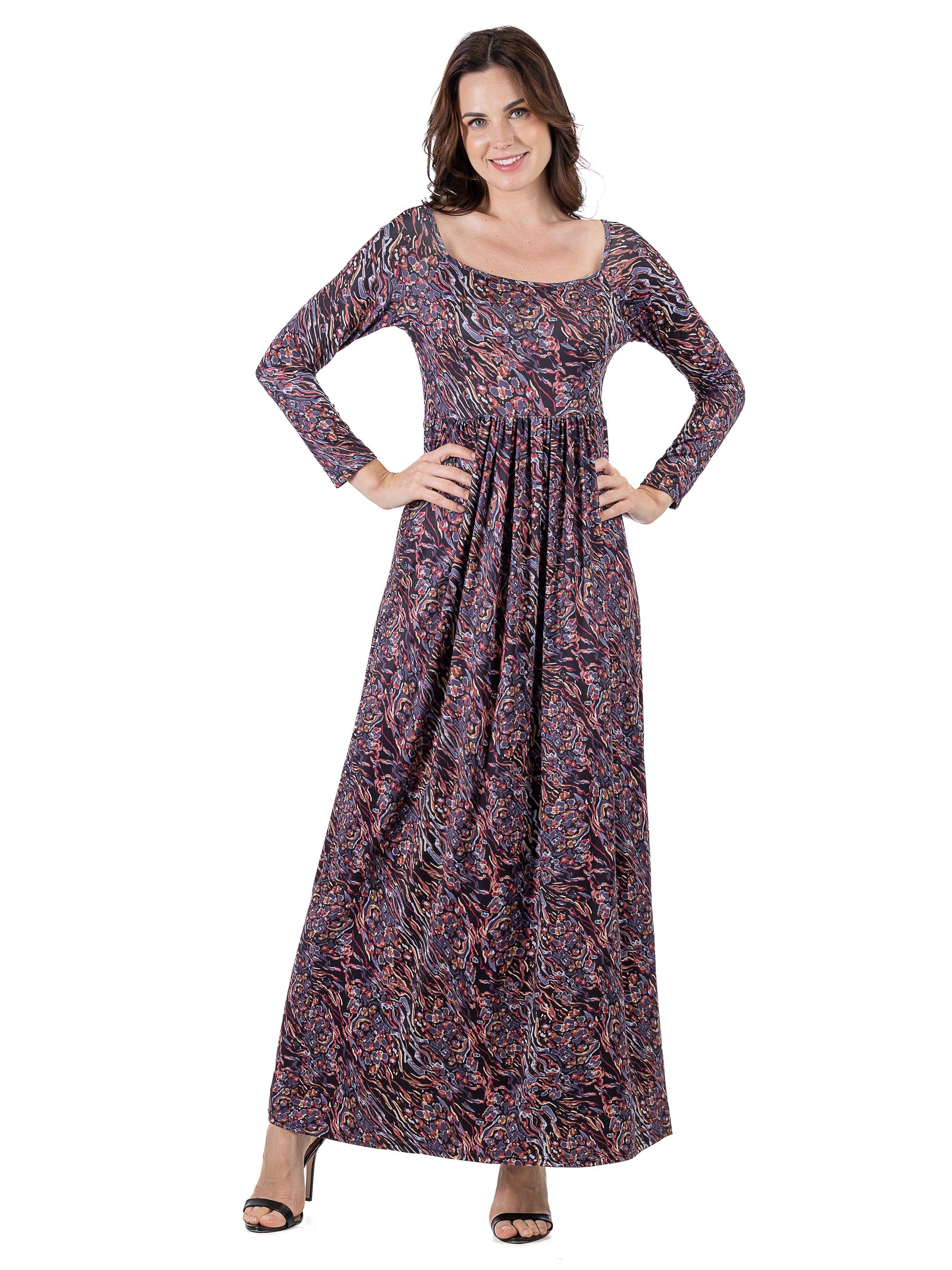 Fall Floral Long Sleeve Pleated Maxi Dress