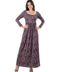 Fall Floral Long Sleeve Pleated Maxi Dress