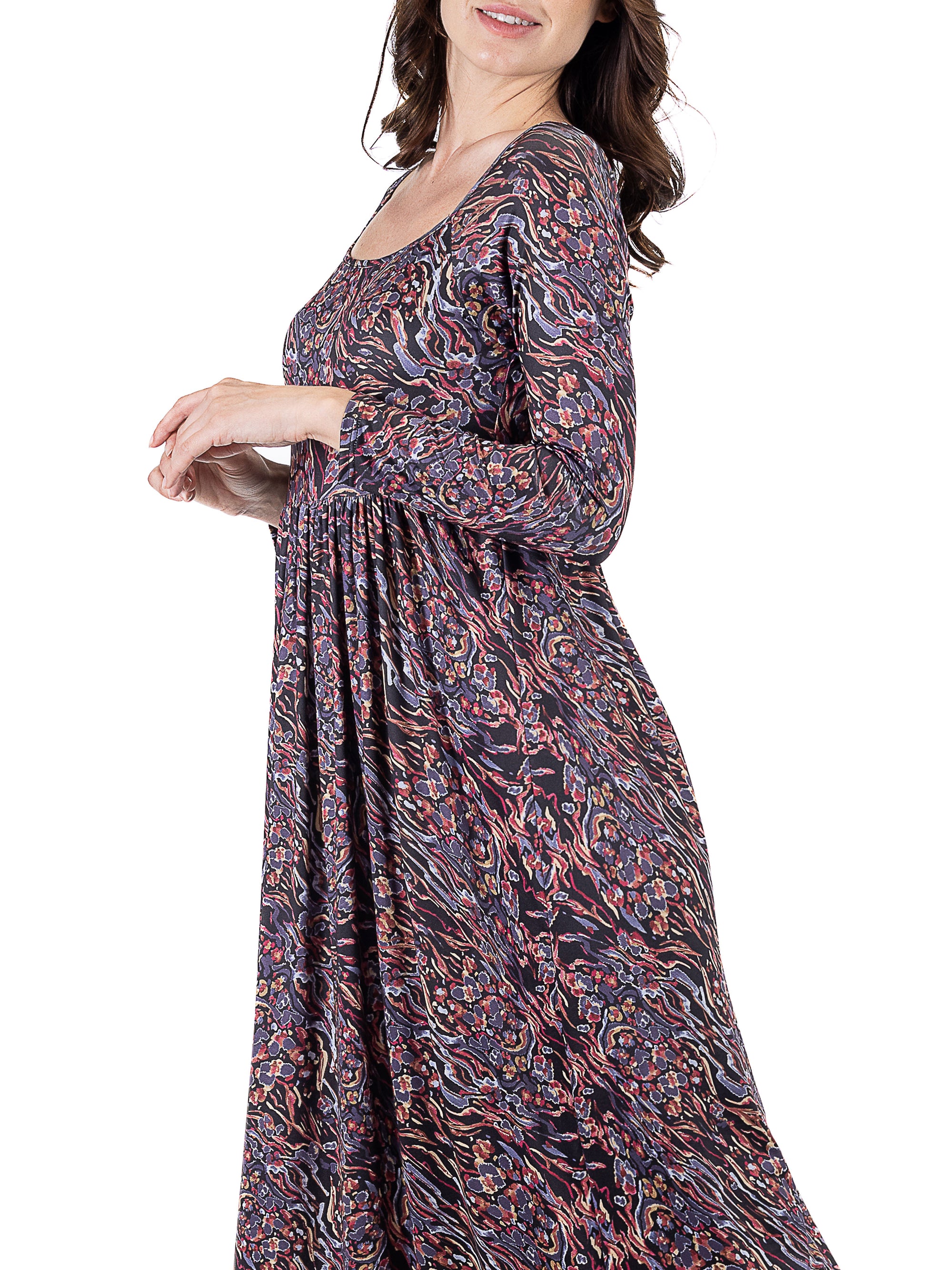Fall Floral Long Sleeve Pleated Maxi Dress