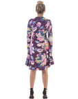Floral Purple Long Sleeve Knee Length Dress