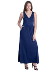 Sleeveless V Neck Maxi Dress with Pocket Detail