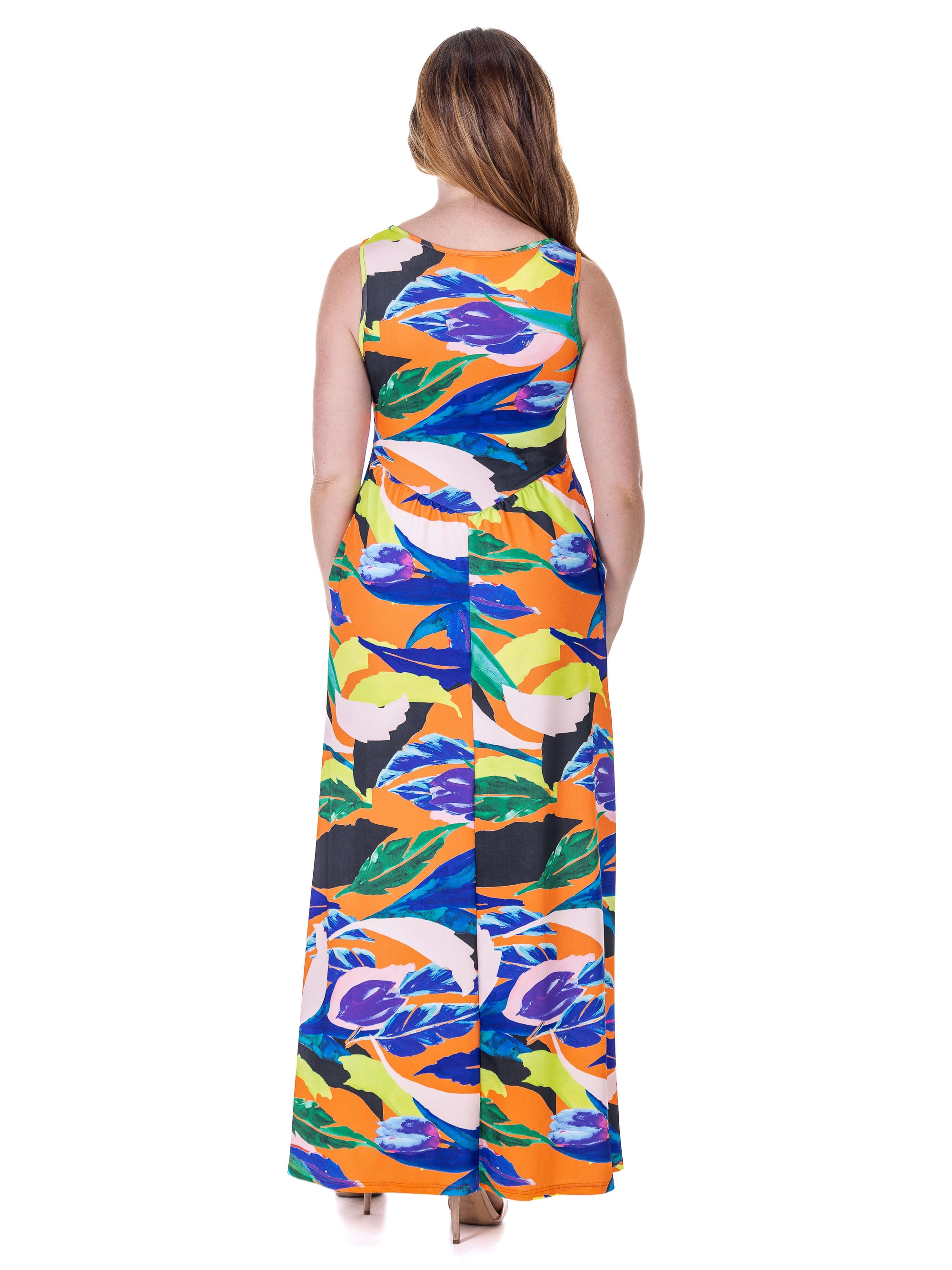 Multicolor Floral Sleeveless V Neck Maxi Dress With Pockets