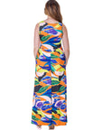 Multicolor Floral Sleeveless V Neck Maxi Dress With Pockets