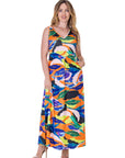 Multicolor Floral Sleeveless V Neck Maxi Dress With Pockets