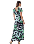 Butterfly Print V Neck Empire Waist Kimono Cap Sleeve Maxi Dress