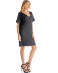 Solid Color Loose Fit V Neck T Shirt Style Womens Knee Length Dress