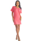 Solid Color Loose Fit V Neck T Shirt Style Womens Knee Length Dress